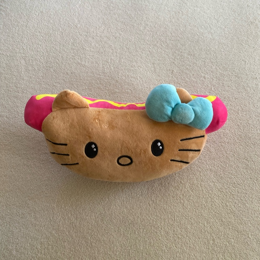 Hello Kitty Pink & Brown Plush Hot Dog with Blue Bow